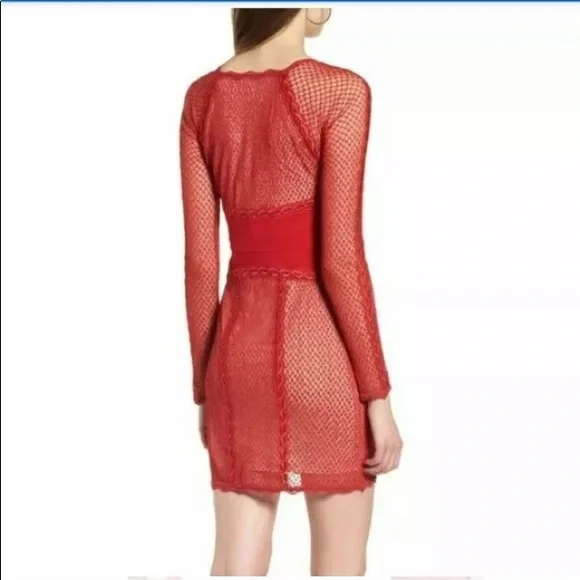 FREE PEOPLE Size Large Lace Cocktail Dress Cherry Red Scalloped Bodycon $250NWT - Picture 3 of 16